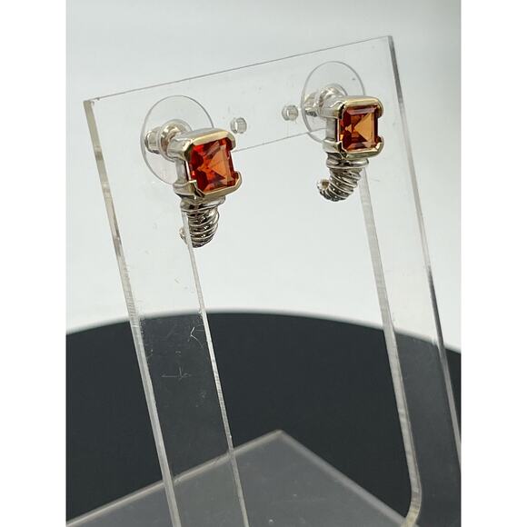 Signed Orange Citrine Sterling Silver 925, 14K yellow Gold Accent Shrimp Earring - Picture 9 of 14